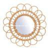 Handwoven rattan mirror with floral design