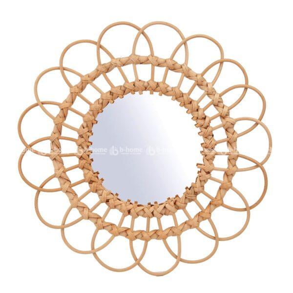 Handwoven rattan mirror with floral design